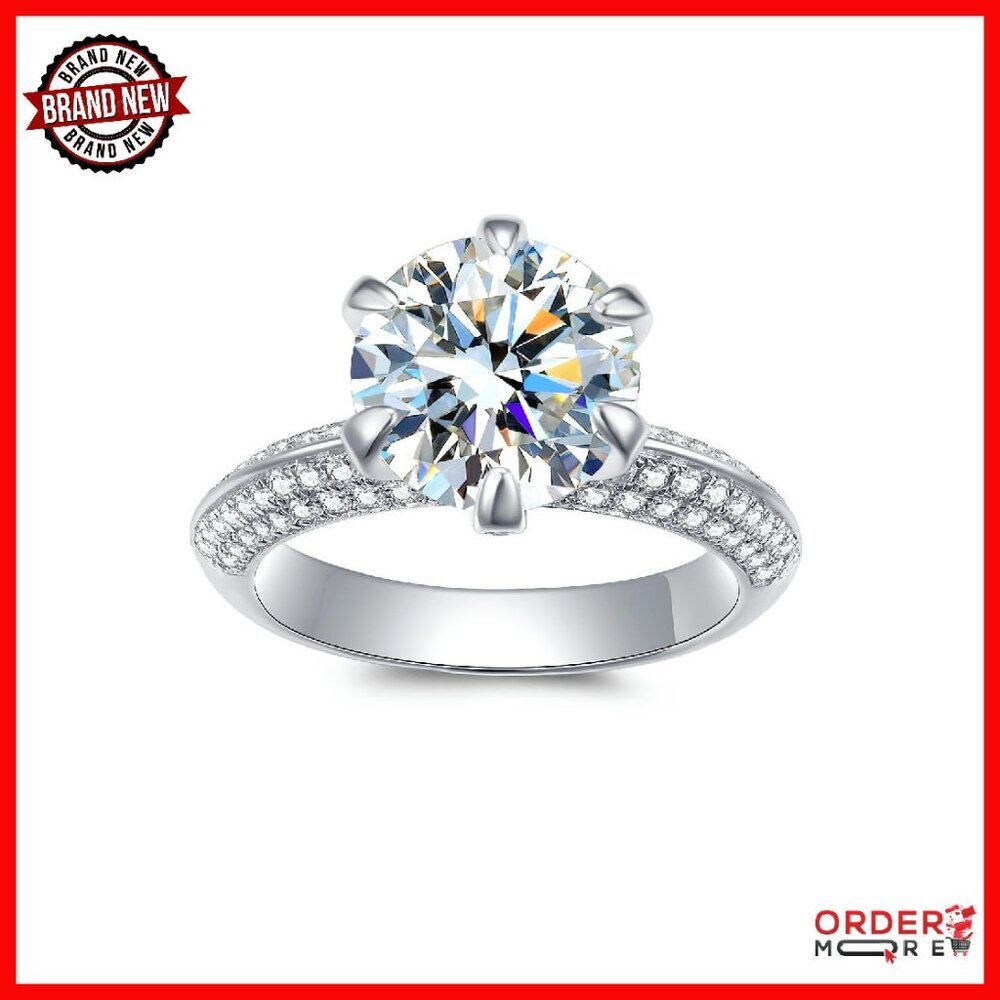 4CT Moissanite Ring Size 9 Sterling Silver 18K Gold Plated Engagement